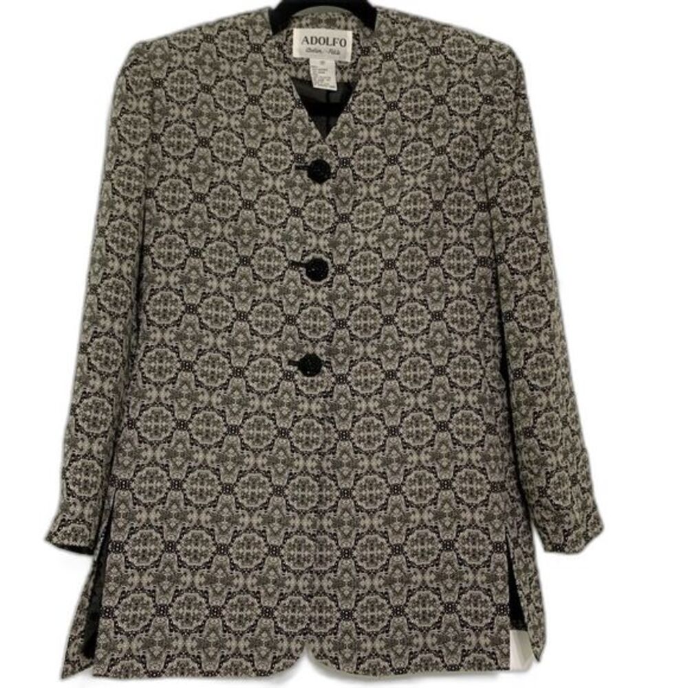 Adolfo Atelier Petite Vintage Evening Collarless Jacket Ornate Button Print